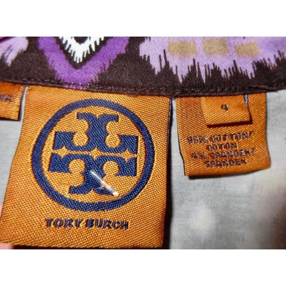TORY BURCH 4 Stretch Cotton Caftan Dress Ikat Boho Purple Tribal Print Superb! - Picture 11 of 11